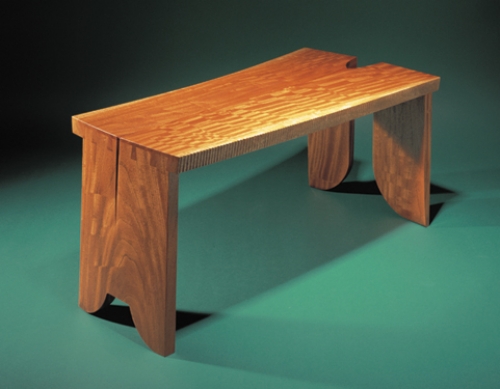 Coffee Table or Bench in figured bubinga with jumbo half-blind dovetails in 1 1/2 thickness of board. 17H x 40W x 19D