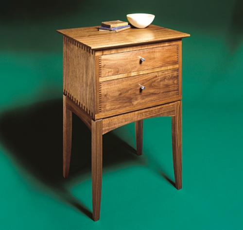 End Table in walnut with square and rounded finger joints. 26H x 18W x 16D