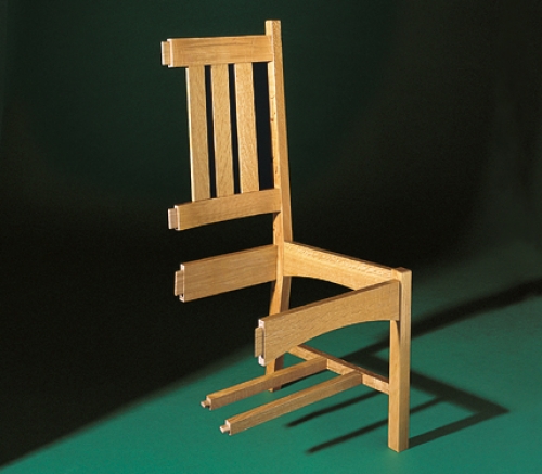 Exploded view of Arts and Crafts Style Chair in white oak. 41 1/2H x 20W x 20D