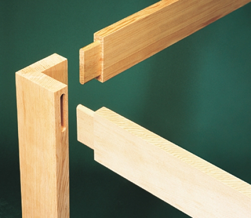 Exploded view of corner of Blanket Chest in Douglas fir.