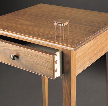 Night Table and Mini- drawer open Walnut 11 grey bkgd