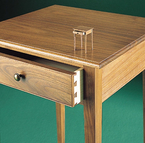 Night Table and twelfth-scale miniature replica in walnut and poplar. 27H x 18W x 17D.