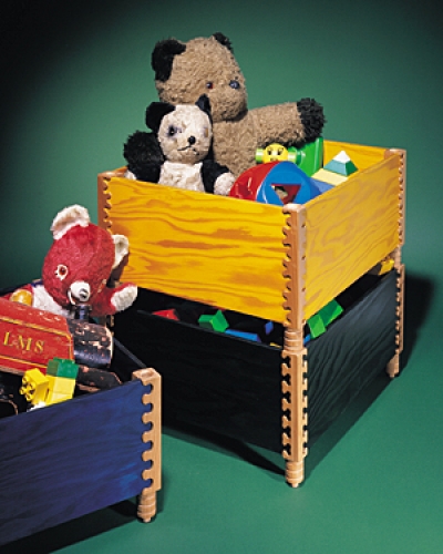 Stacking Toy Boxes in plywood and cherry with Ellipse, Bears Ears and Clover pattern joints. Each box 8 1/2H x 17W x 15D