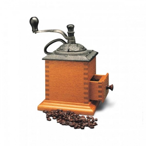 Coffee Grinder in lacewood with square finger joints and rounded half-blind finger joints on drawer. 10 14”H x 6 12”W x 6 12”D